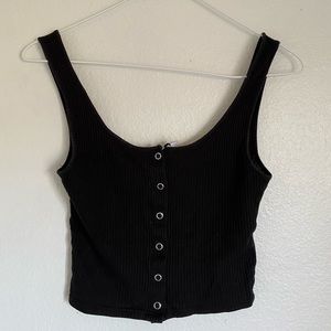 Black Cropped Button Tank